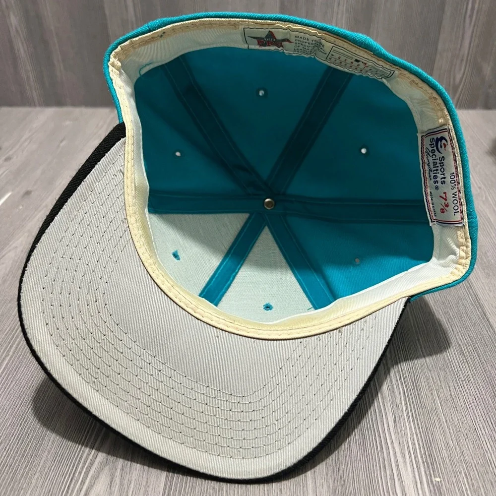 VTG Florida Marlins Sports Specialties Script Wool Fitted Hat 7‎ 3/8 Teal/Black